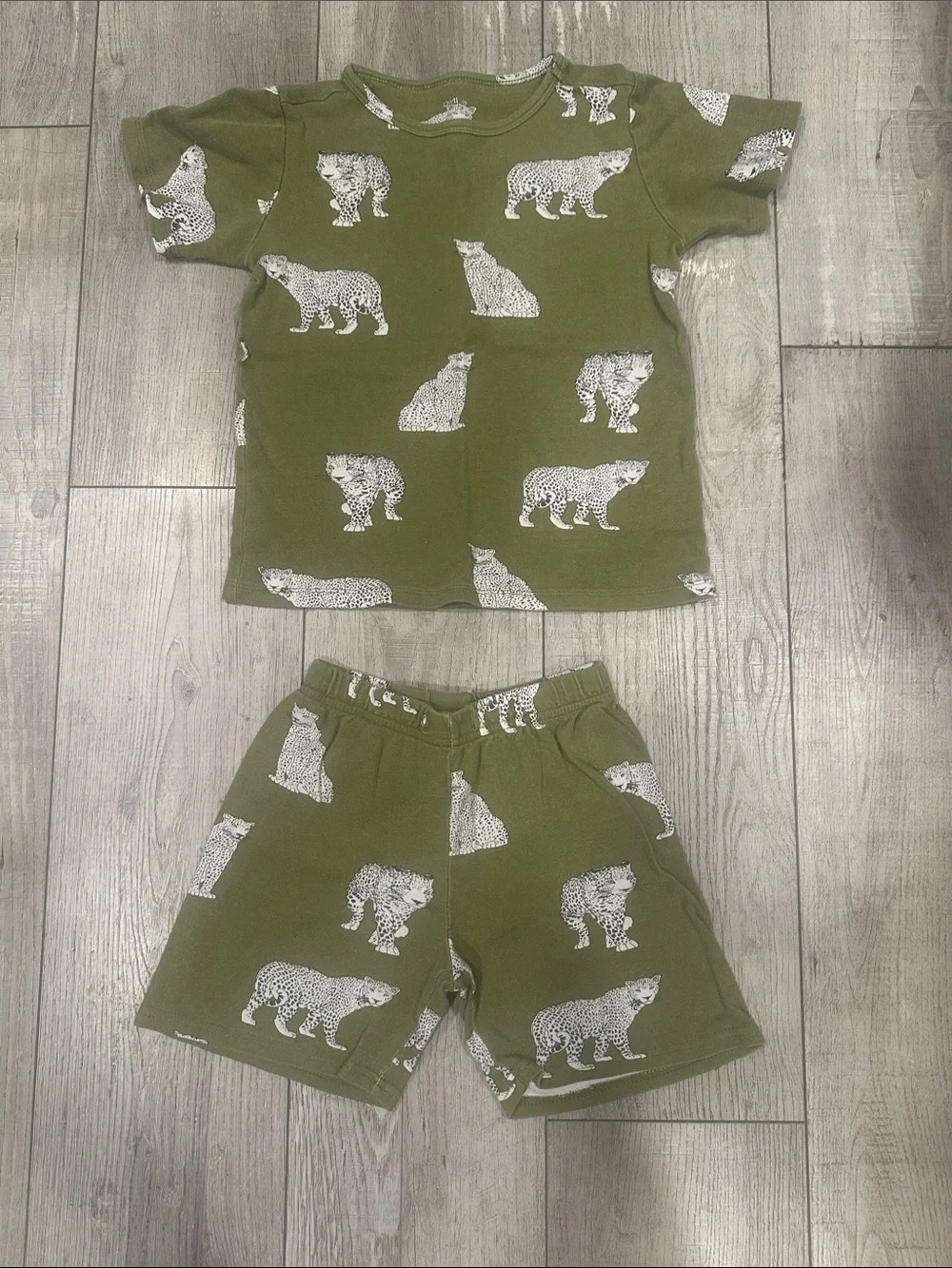 Kids Olive Green Animal Print Pajama Set